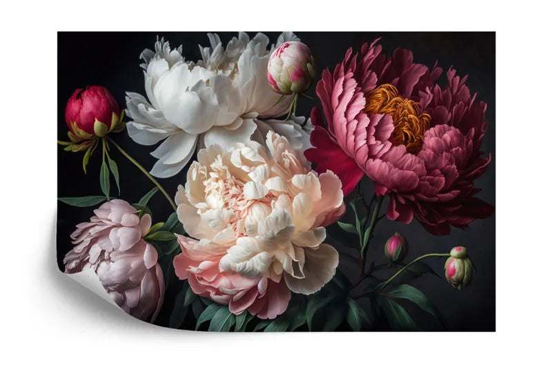 Baroque Peonies Wallpaper Mural, Rich Deep Colors, Easy-Install
