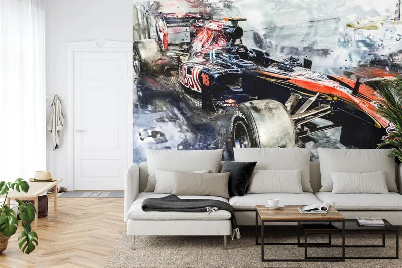 Formula 1 Wallpaper Mural, Abstract Racing Car Art