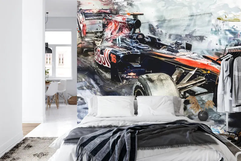 Formula 1 Wallpaper Mural, Abstract Racing Car Art