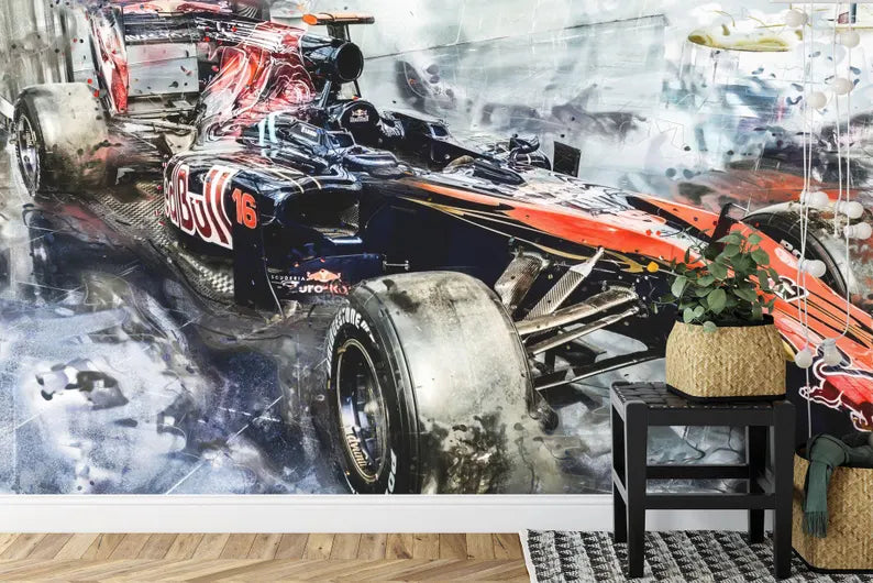 Formula 1 Wallpaper Mural, Abstract Racing Car Art