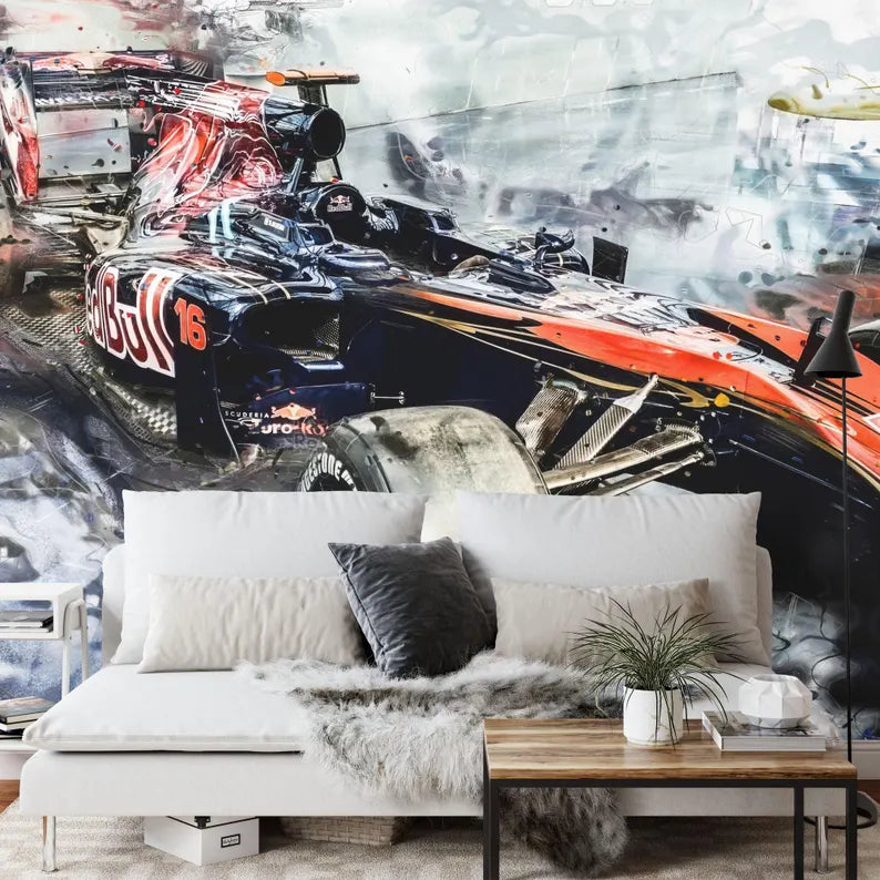 Formula 1 Wallpaper Mural, Abstract Racing Car Art