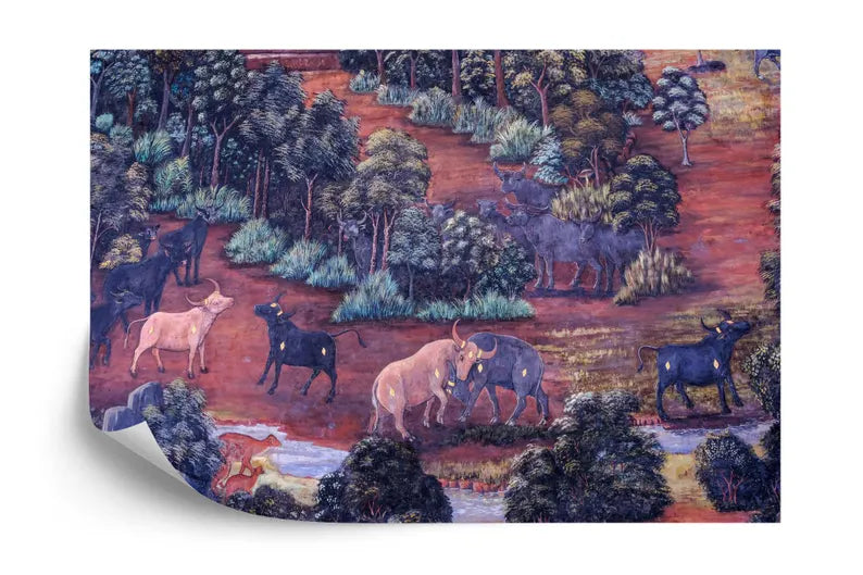 Thai Style Painting Art Mural, Peel and Stick Wallpaper