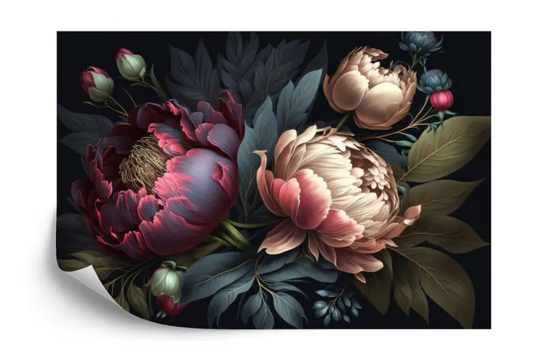 Baroque Peony Flower Wall Mural, Rich Colors