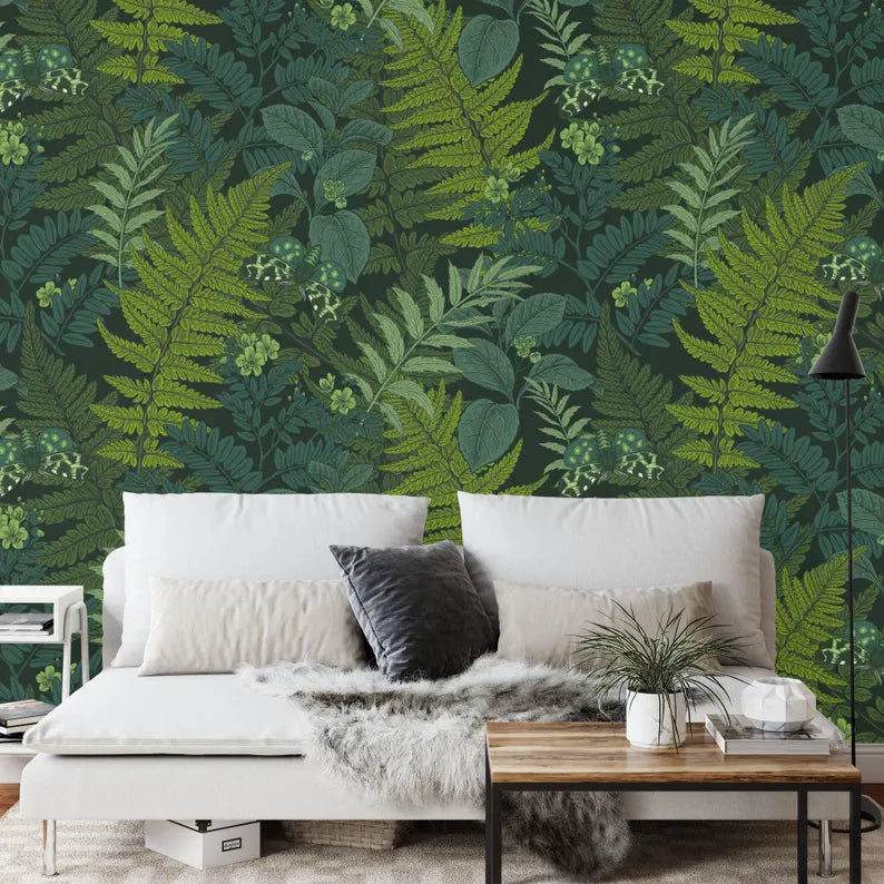Fern Leaves and Night Butterflies Wallpaper Mural