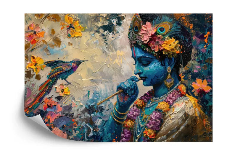 Krishna Painting Wallpaper Mural, Hindu Art Print