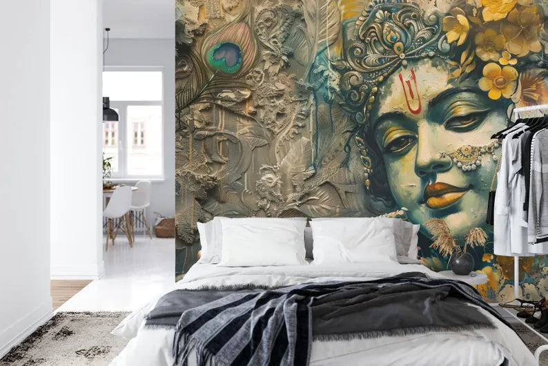 Krishna Painting Wallpaper Mural – Hinduism Art Print