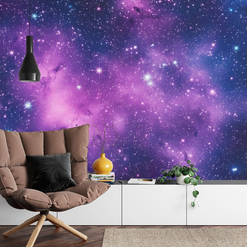 Galaxy Stars Wall Mural | Violet Azure Space Wallpaper