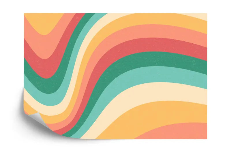 Retro Wavy Wallpaper Mural, Colorful Abstract