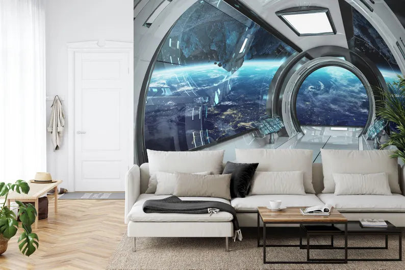 Spaceship Window View Wall Mural Outer Space