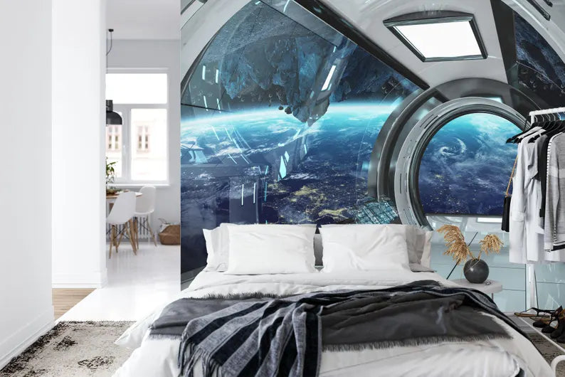 Spaceship Window View Wall Mural Outer Space