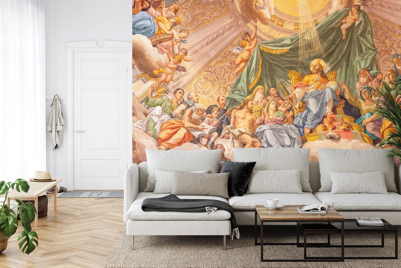 Renaissance Christ the King Fresco, Art Print Wallpaper
