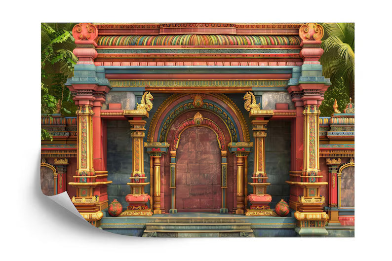 South Indian Temple Wall Mural, Arch Decor Art Print