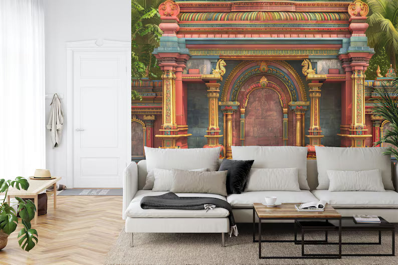 South Indian Temple Wall Mural, Arch Decor Art Print