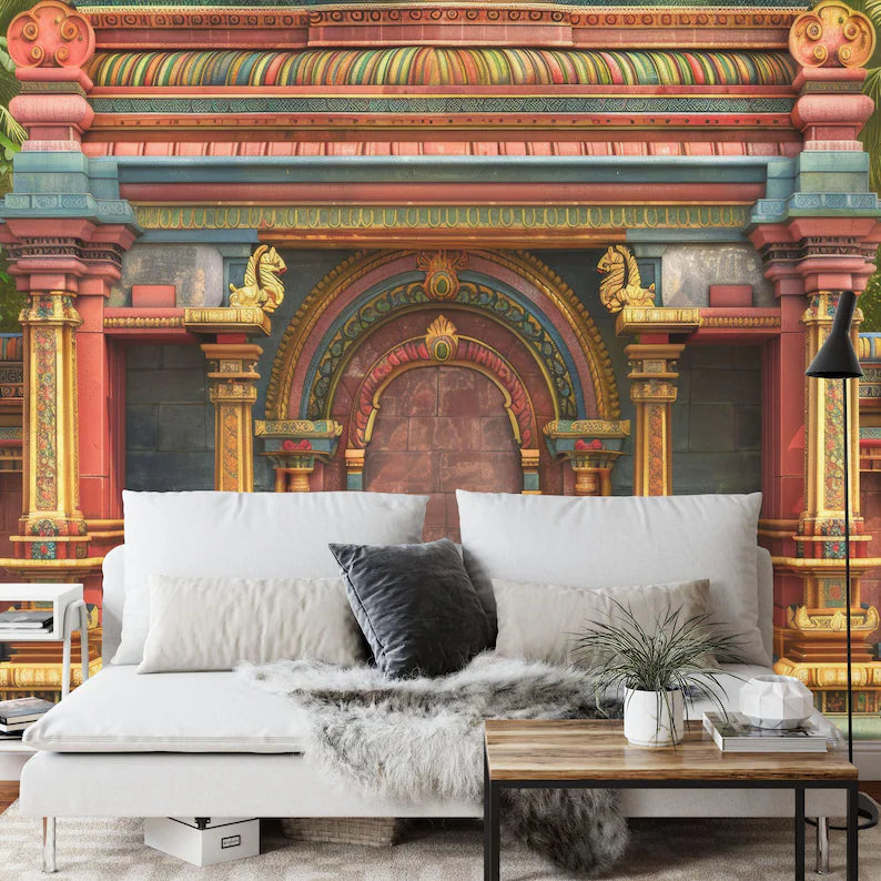 South Indian Temple Wall Mural, Arch Decor Art Print
