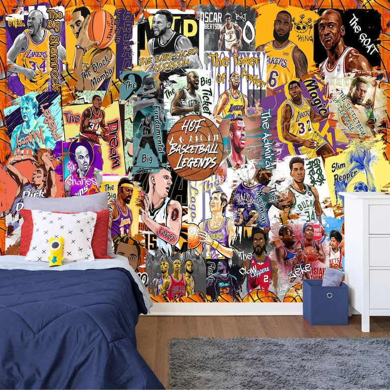 Basketball Legends Wallpaper Mural Boys Room Decor
