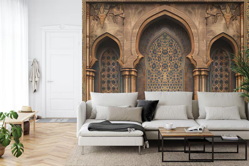 Arabian Nights wallpaper mural showcasing detailed Islamic archways with traditional Middle Eastern architectural elements
