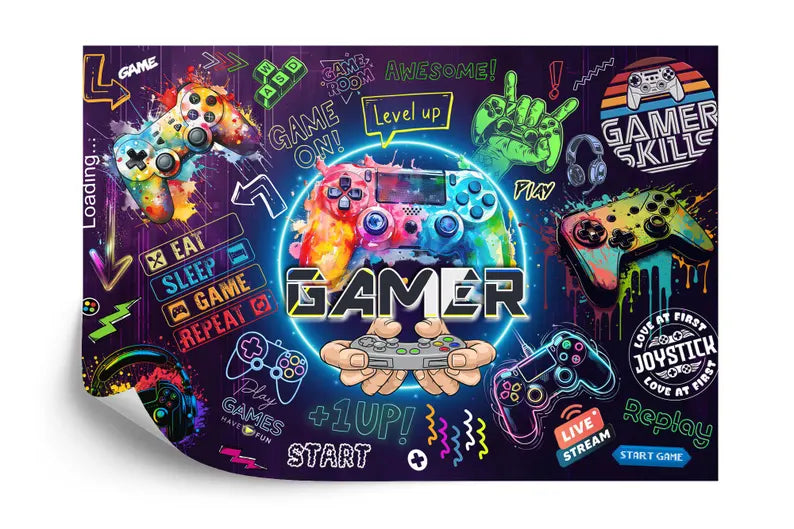 Gaming Room Wallpaper Mural, Peel and Stick Wall Decal