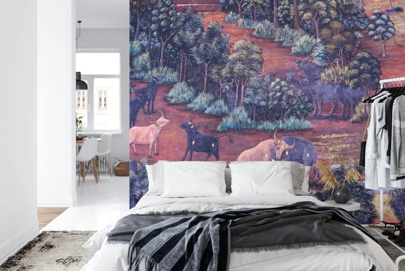 Thai Style Painting Art Mural, Peel and Stick Wallpaper