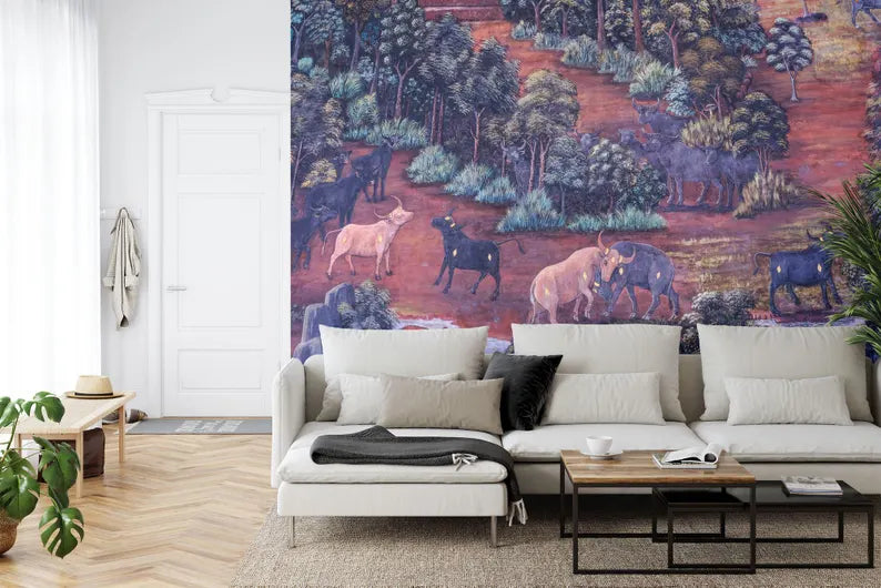 Thai Style Painting Art Mural, Peel and Stick Wallpaper