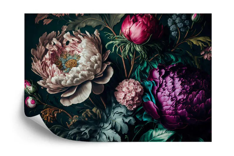 Baroque Peony Wall Mural, Rich Deep Colors