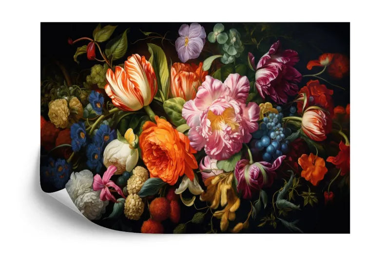 Baroque Peonies Wallpaper Mural, Rich Deep Colors, Art Print