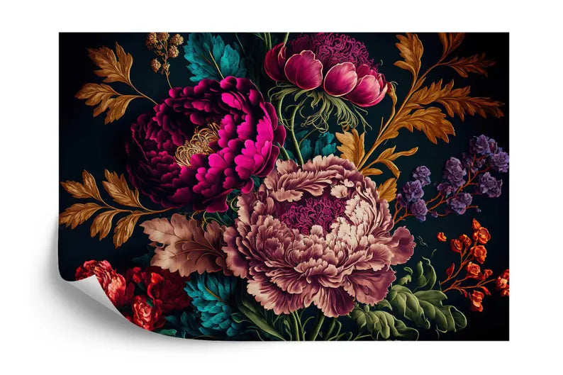 Baroque Flowers Peony Wallpaper Mural, Rich Colors