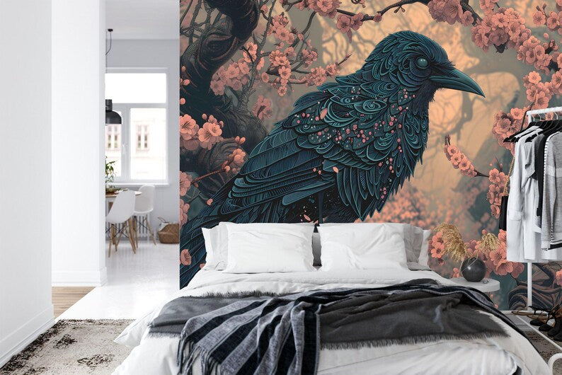 Raven and Blossom Mural, Easy-Install
