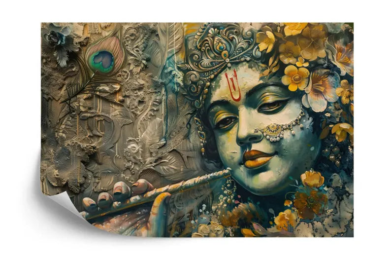 Krishna Painting Wallpaper Mural – Hinduism Art Print