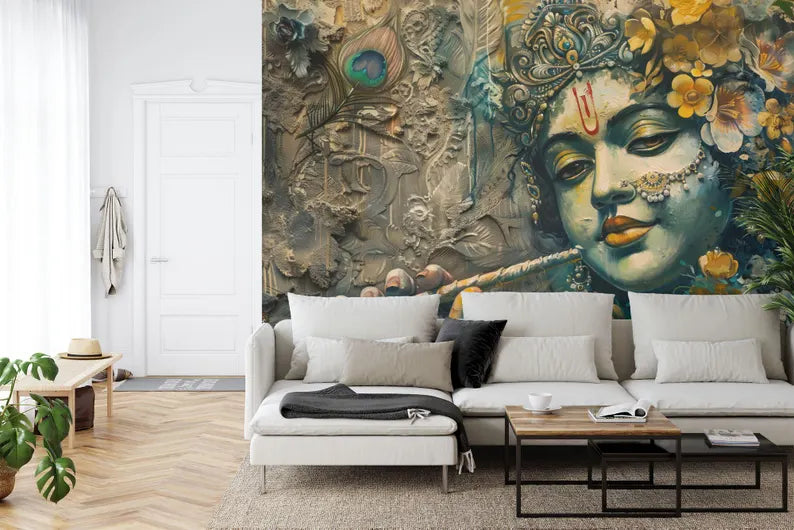 Krishna Painting Wallpaper Mural – Hinduism Art Print