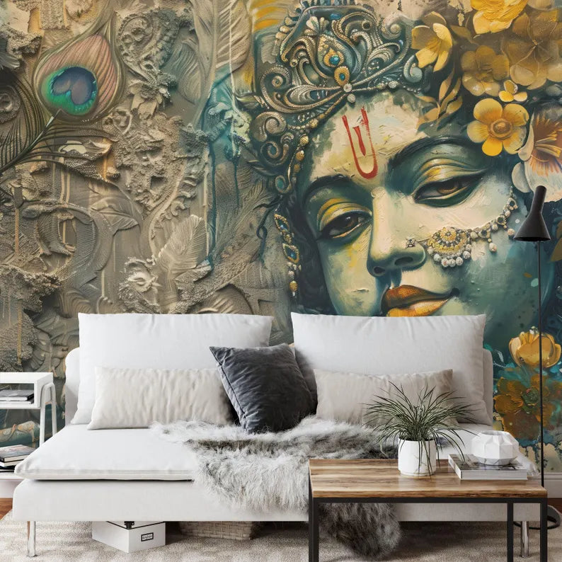 Krishna Painting Wallpaper Mural – Hinduism Art Print