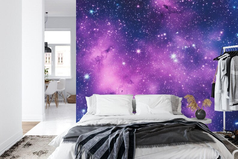 Galaxy Stars Wall Mural | Violet Azure Space Wallpaper