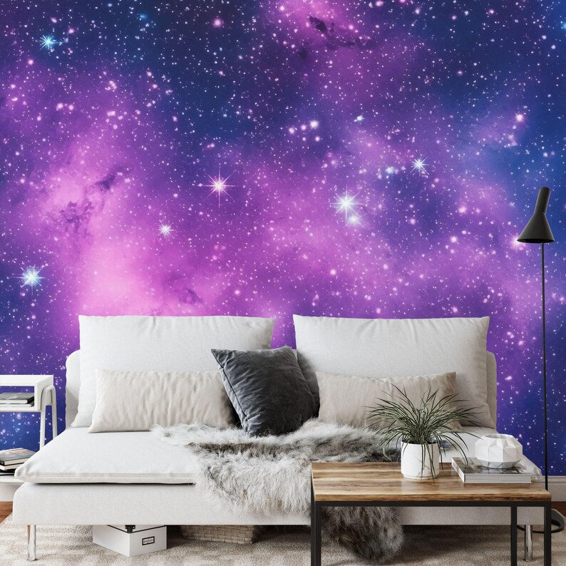 Galaxy Stars Wall Mural | Violet Azure Space Wallpaper