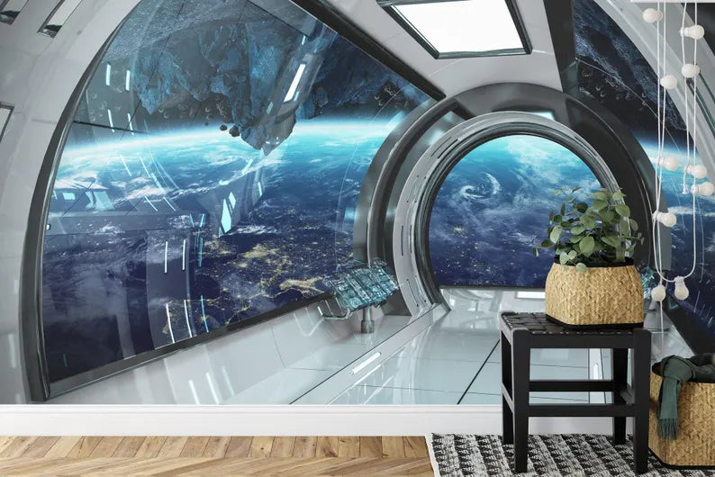Spaceship Window View Wall Mural Outer Space