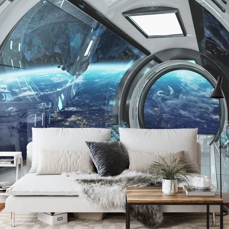 Spaceship Window View Wall Mural Outer Space