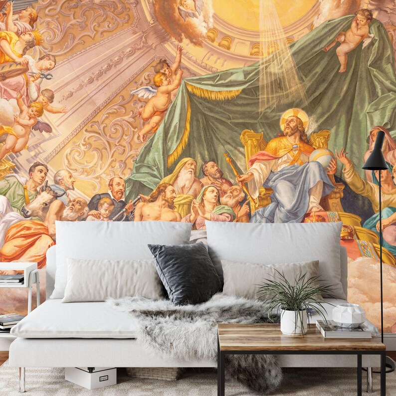 Renaissance Christ the King Fresco, Art Print Wallpaper