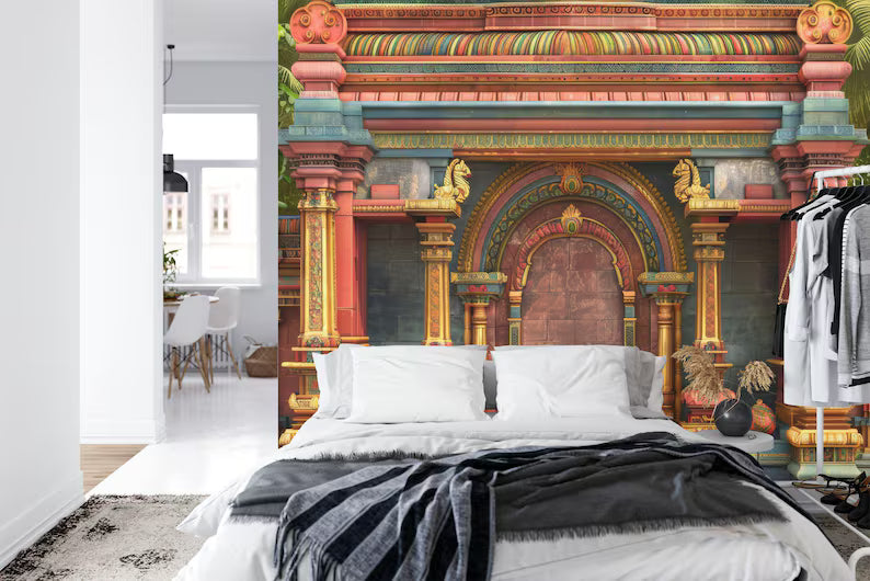 South Indian Temple Wall Mural, Arch Decor Art Print