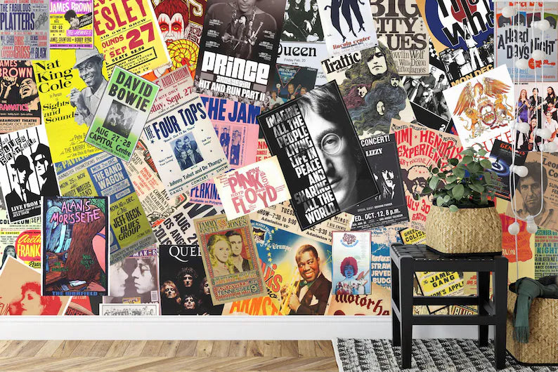 Vintage Rock Concert Posters Wallpaper Mural
