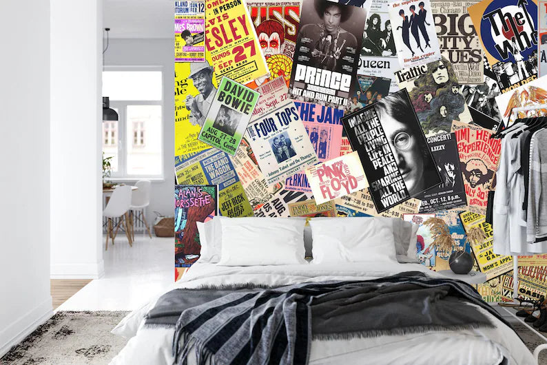 Vintage Rock Concert Posters Wallpaper Mural