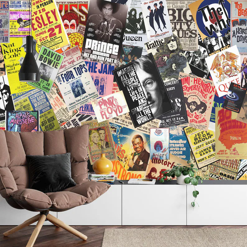 Vintage Rock Concert Posters Wallpaper Mural