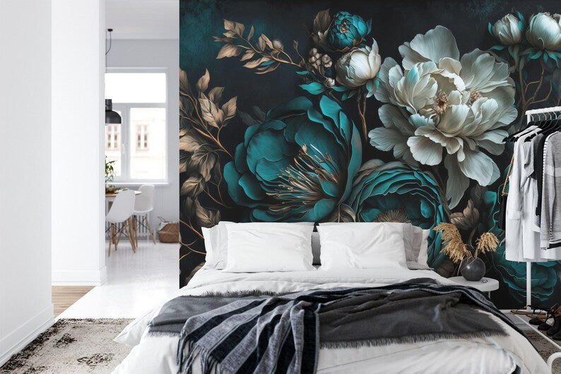 Baroque Peony Flower Wall Mural, Rich Colors