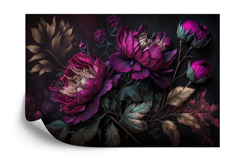Peony Wallpaper Mural, Baroque Floral Wall Decal, Rich Deep Colors