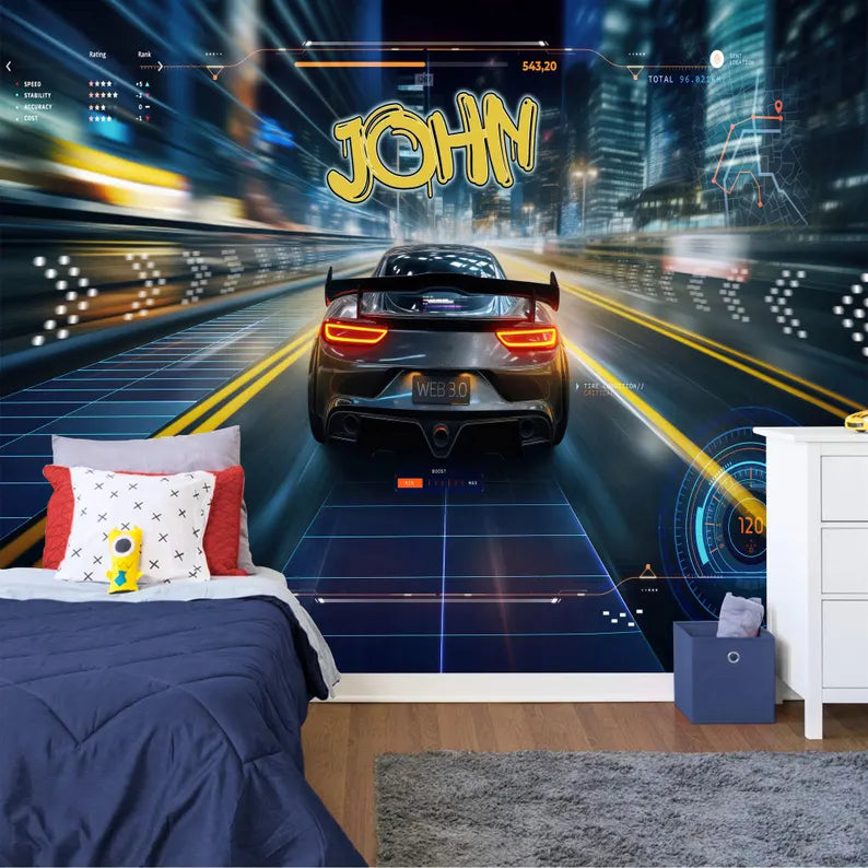 Wallpaper, Personalized Speed Car Kids Room Decor