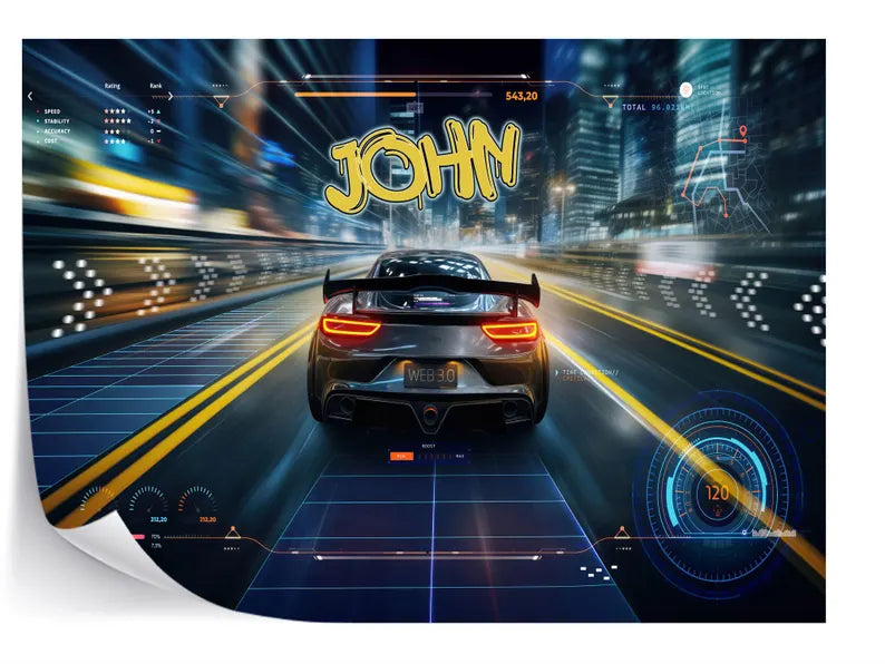 Wallpaper, Personalized Speed Car Kids Room Decor