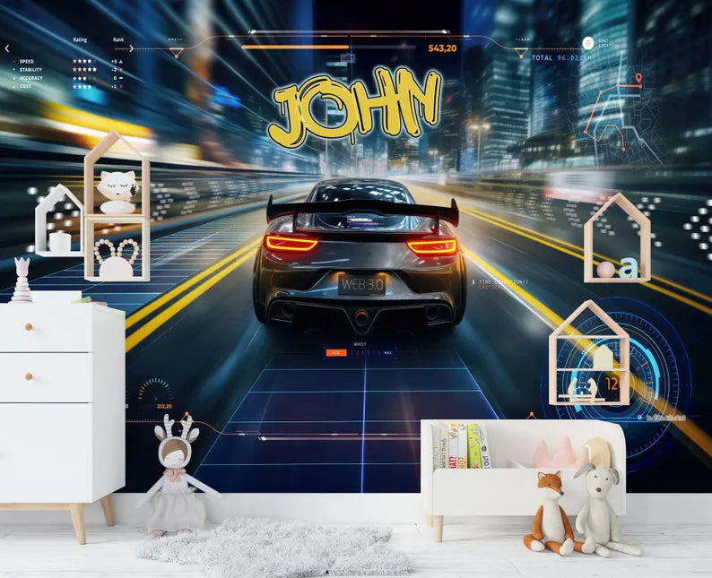 Wallpaper, Personalized Speed Car Kids Room Decor