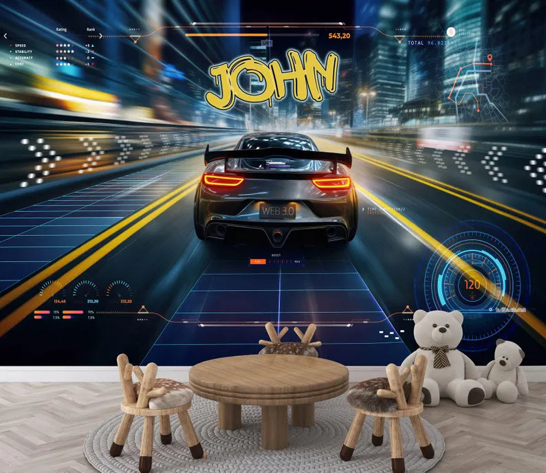 Wallpaper, Personalized Speed Car Kids Room Decor