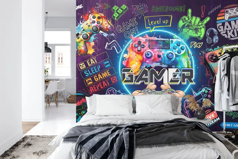 Gaming Room Wallpaper Mural, Peel and Stick Wall Decal