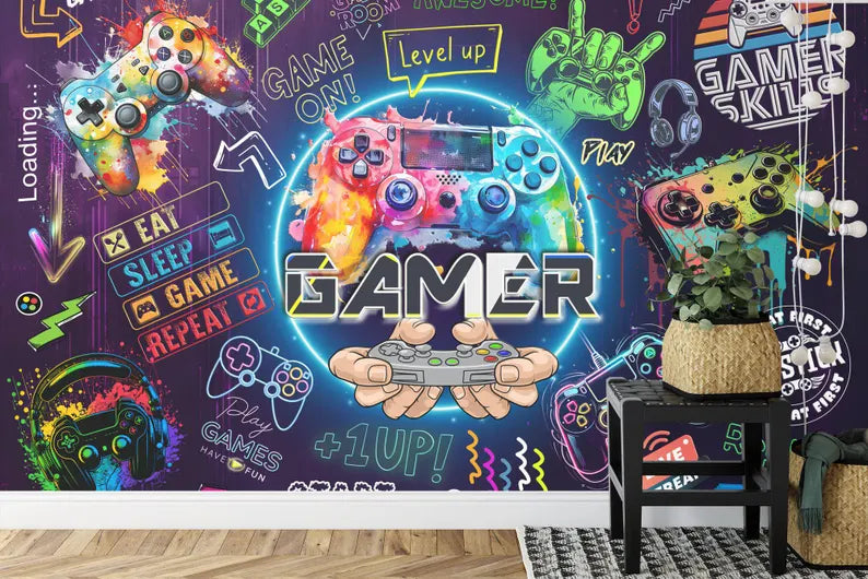 Gaming Room Wallpaper Mural, Peel and Stick Wall Decal