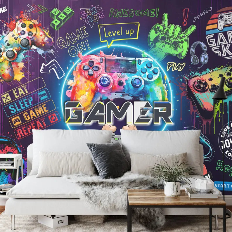 Gaming Room Wallpaper Mural, Peel and Stick Wall Decal