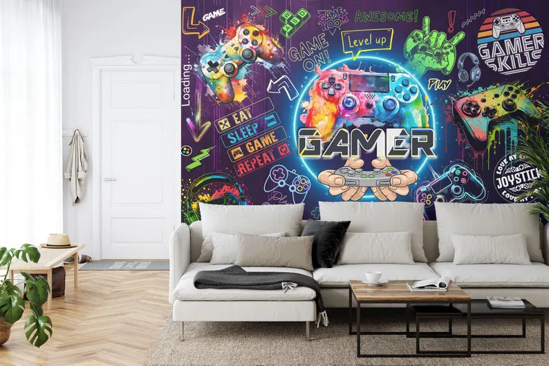 Gaming Room Wallpaper Mural, Peel and Stick Wall Decal