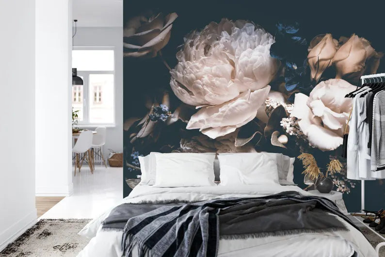 Wallpaper, Baroque Peonies Rich Deep Colors